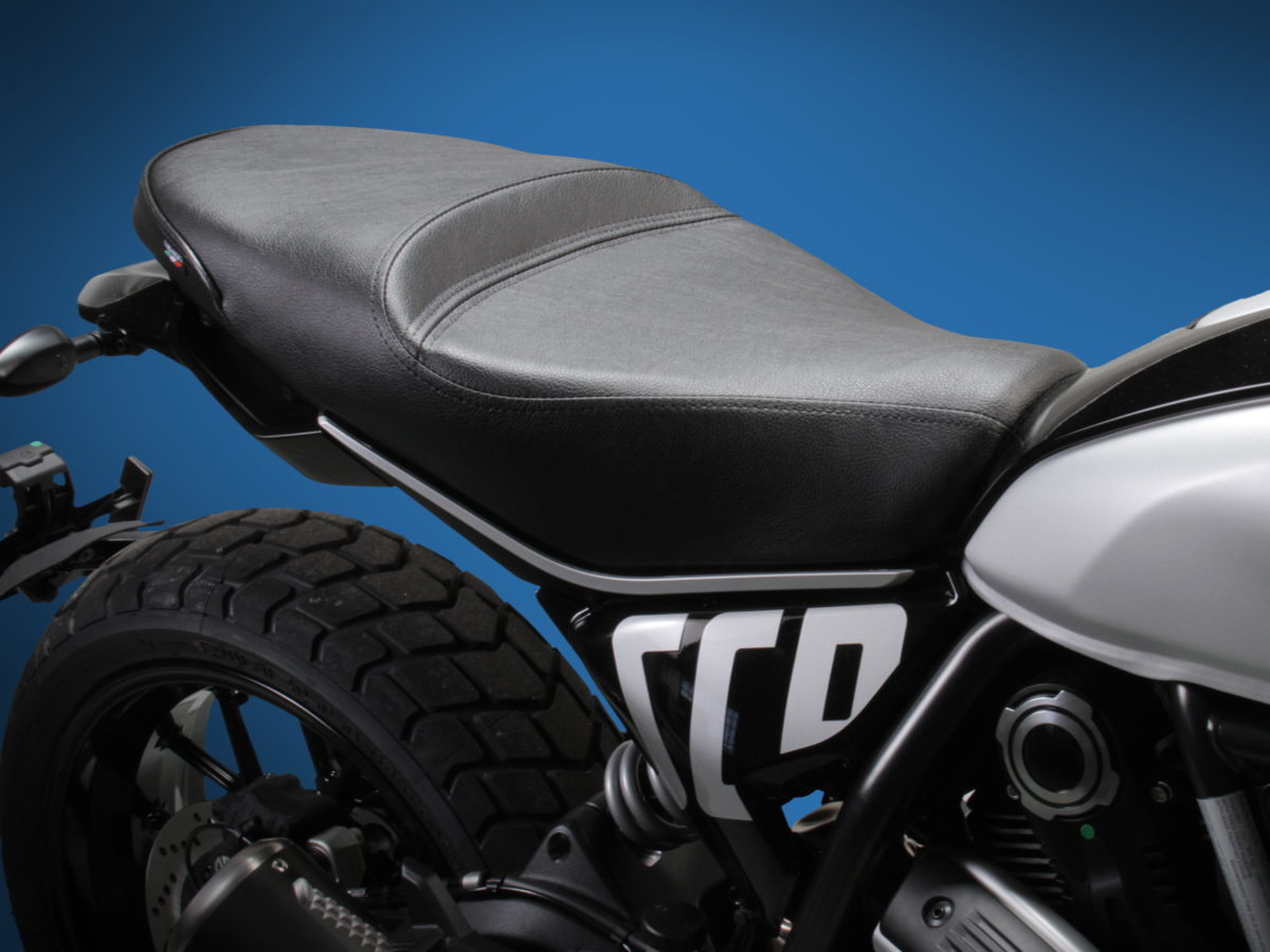 Sargent World Sport Motorcycle Seat for the Ducati Scrambler 2023+ in Pebbly Black.